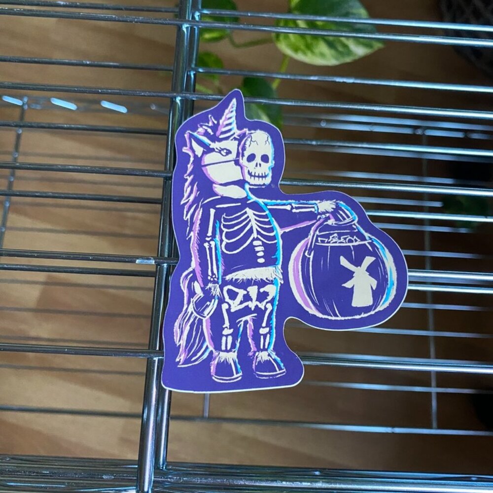 Dutch Bros Halloween Skeleton Unicorn Sticker- Oct. 2022